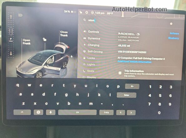 5YJ3E1EB5RF740561 2024 TESLA MODEL Charcoal ხელსაწყოთა პანელის ხედი