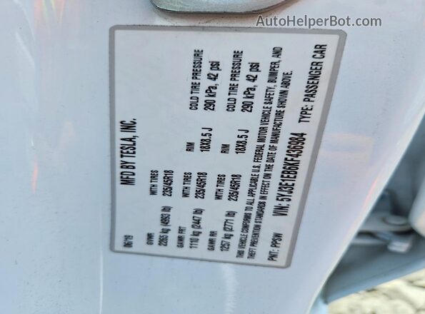 5YJ3E1EB6KF436984 2019 TESLA MODEL Белый Вид подкапотного пространства