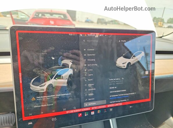 5YJ3E1EB6KF436984 2019 TESLA MODEL Белый Вид щитка приборов