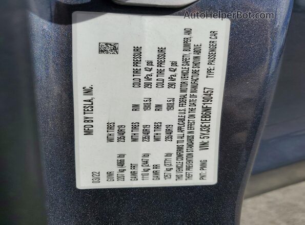 5YJ3E1EB6NF190457 2022 TESLA MODEL Charcoal Engine compartment view