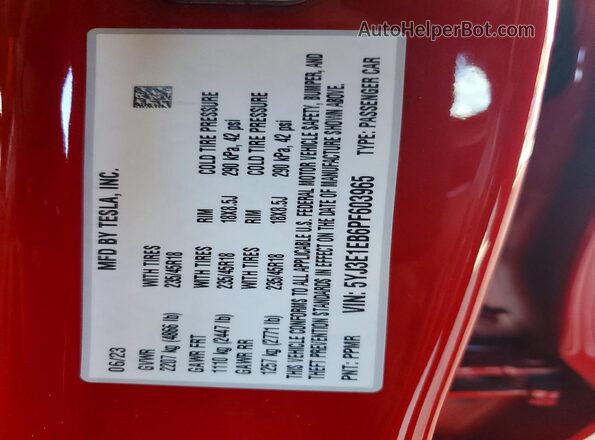 5YJ3E1EB6PF603965 2023 TESLA MODEL Красный Вид подкапотного пространства