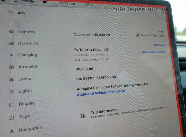5YJ3E1EB6RF736518 2024 TESLA MODEL Charcoal Vista del cuadro de instrumentos