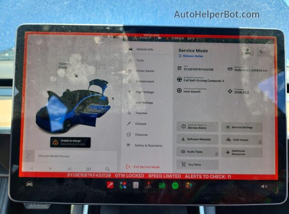 5YJ3E1EB7KF433138 2019 TESLA MODEL Blue Widok zestawu wskaźników