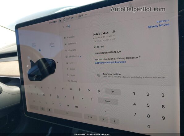 5YJ3E1EB7MF002429 2021 TESLA MODEL 3 Black Vista de los asientos traseros