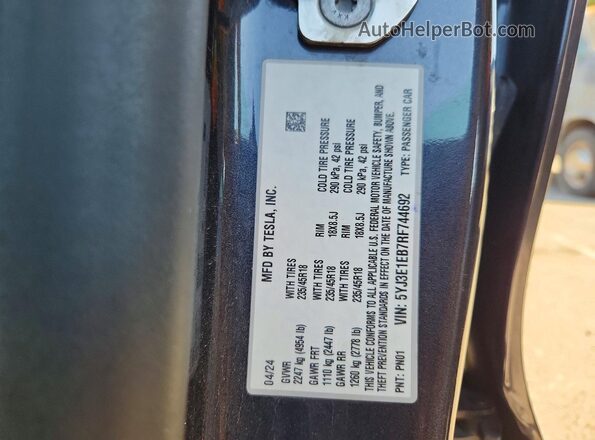 5YJ3E1EB7RF744692 2024 TESLA MODEL Серый Вид подкапотного пространства