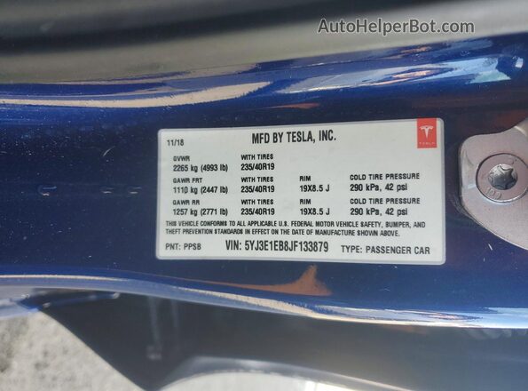5YJ3E1EB8JF133879 2018 TESLA MODEL Blue Вид підкапотного простору