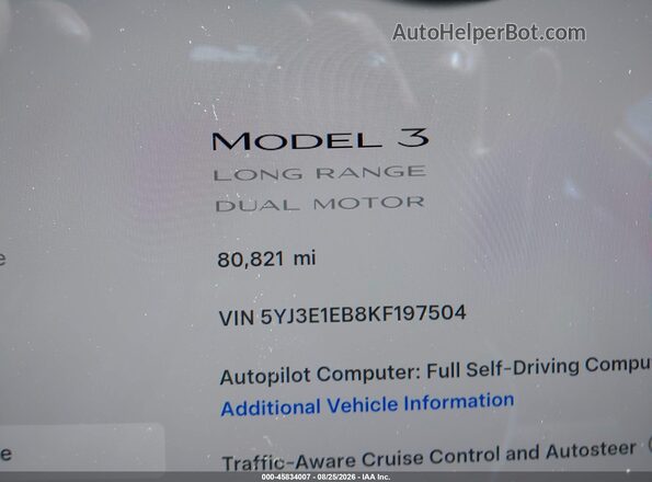 5YJ3E1EB8KF197504 2019 TESLA MODEL 3 Blue 