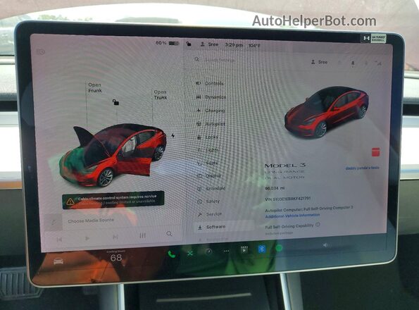5YJ3E1EB8KF421791 2019 TESLA OTHER Красный Вид щитка приборов
