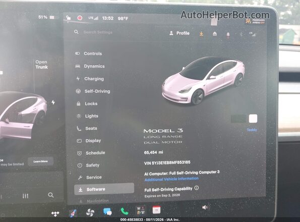 5YJ3E1EB8MF853185 2021 TESLA MODEL 3 Gray Widok tylnych siedzeń