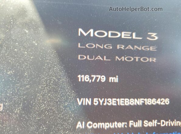 5YJ3E1EB8NF186426 2022 TESLA MODEL Gray Vista del cuadro de instrumentos