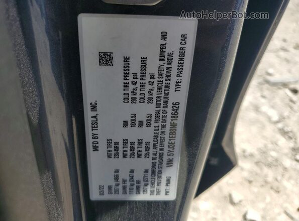 5YJ3E1EB8NF186426 2022 TESLA MODEL Gray Vista del compartimento del motor