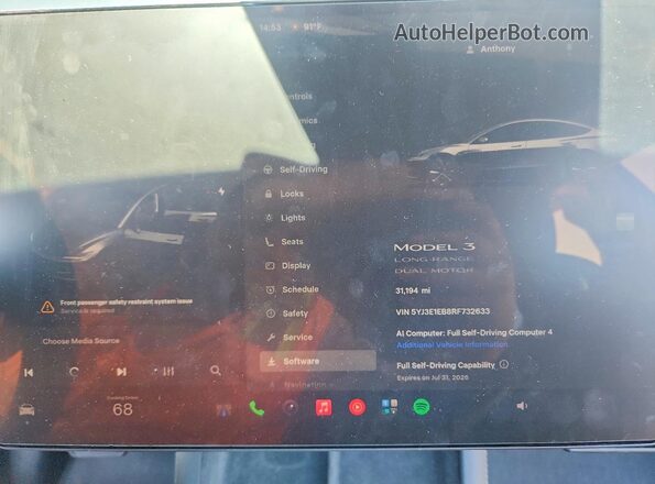 5YJ3E1EB8RF732633 2024 TESLA MODEL Charcoal Instrument cluster view