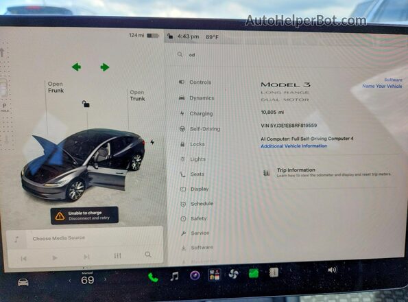 5YJ3E1EB8RF819559 2024 TESLA MODEL Black Instrument cluster view