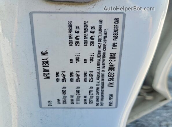 5YJ3E1EB9KF151048 2019 TESLA MODEL White Vista del compartimento del motor