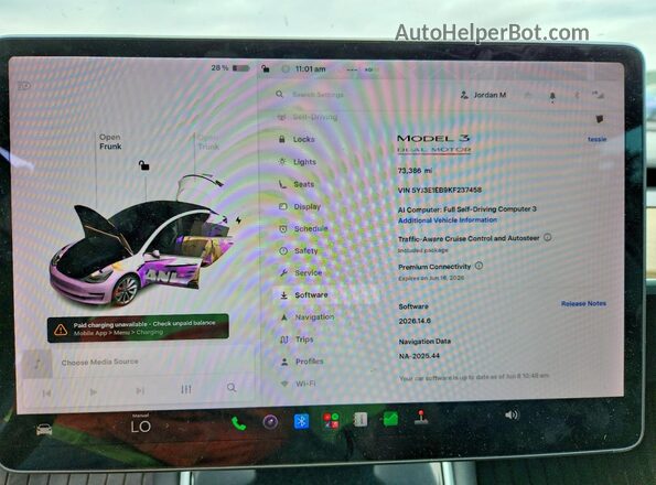5YJ3E1EB9KF237458 2019 TESLA MODEL Charcoal ხელსაწყოთა პანელის ხედი