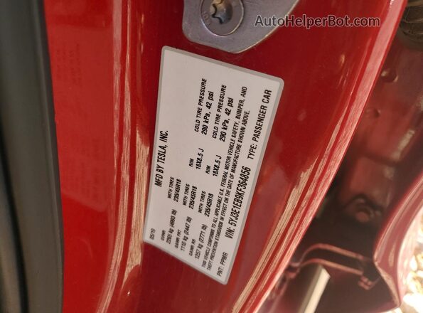 5YJ3E1EB9KF364856 2019 TESLA MODEL Red Շարժիչի բաժամունքի տեսք