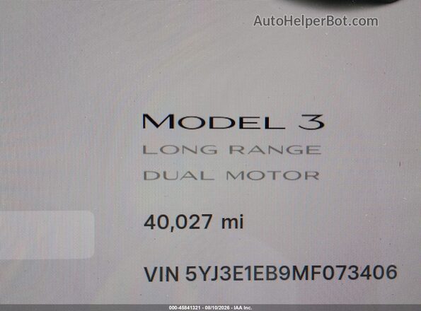 5YJ3E1EB9MF073406 2021 TESLA MODEL 3 Белый Панорамный вид салона 360°