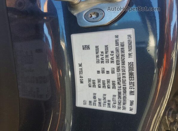 5YJ3E1EB9MF088505 2021 TESLA MODEL Blue VIN კოდის სტიკერის ხედი
