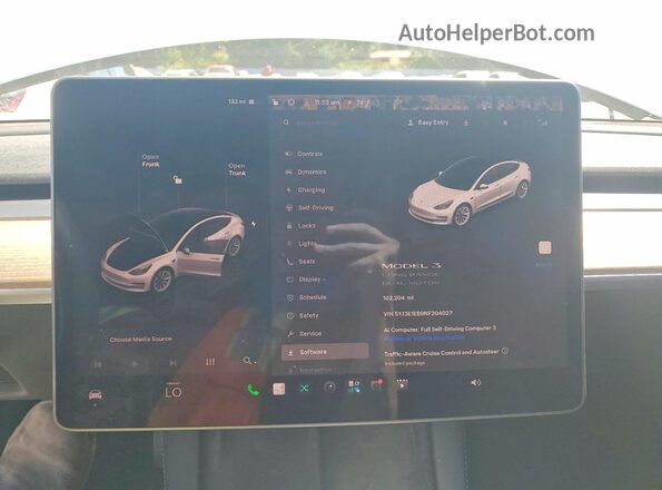 5YJ3E1EB9NF204027 2022 TESLA MODEL White Vista del cuadro de instrumentos