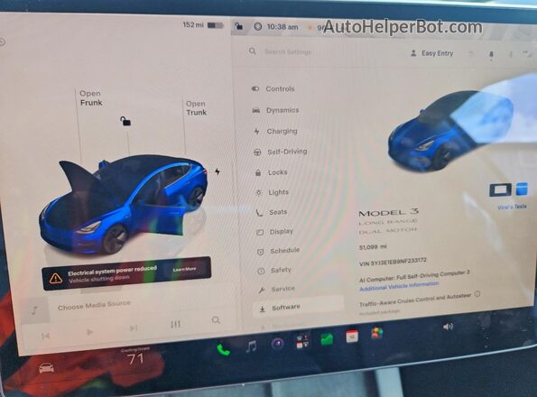 5YJ3E1EB9NF233172 2022 TESLA MODEL Blue Սարքավորումների վահանակի տեսք