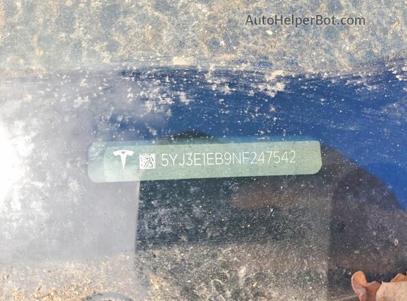 5YJ3E1EB9NF247542 2022 TESLA MODEL White 