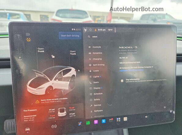 5YJ3E1EB9SF007855 2025 TESLA MODEL Белый Вид щитка приборов