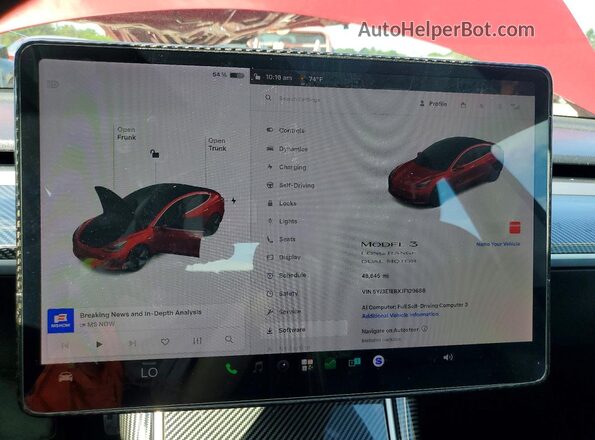 5YJ3E1EBXJF129686 2018 TESLA MODEL Red ხელსაწყოთა პანელის ხედი