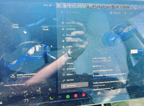 5YJ3E1EBXKF437121 2019 TESLA MODEL Blue Սարքավորումների վահանակի տեսք