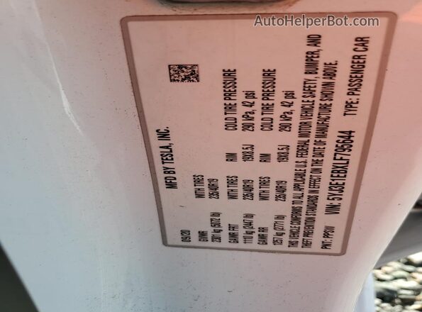 5YJ3E1EBXLF795644 2020 TESLA MODEL White ძრავის განყოფილების ხედი