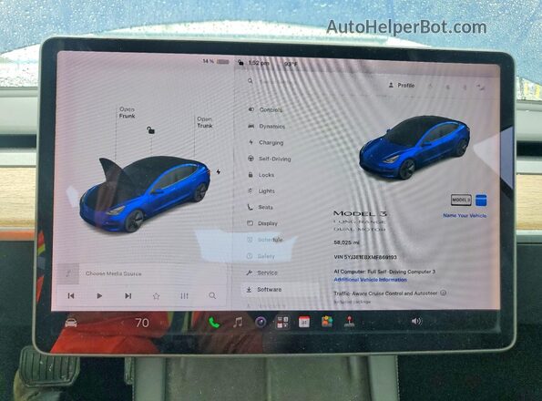 5YJ3E1EBXMF869193 2021 TESLA MODEL Blue Vista del cuadro de instrumentos