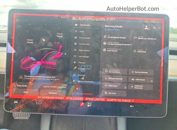 5YJ3E1EBXNF103353 2022 TESLA MODEL Charcoal ხელსაწყოთა პანელის ხედი