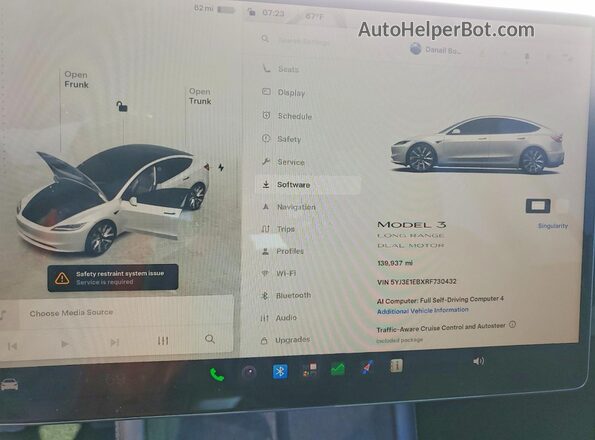 5YJ3E1EBXRF730432 2024 TESLA MODEL Белый Вид щитка приборов