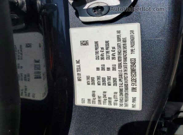 5YJ3E1EC0MF094833 2021 TESLA MODEL Серый Вид подкапотного пространства