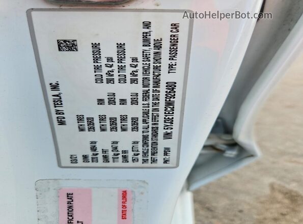5YJ3E1EC2MF926480 2021 TESLA MODEL Белый Вид подкапотного пространства