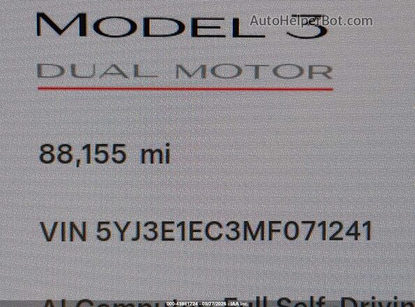 5YJ3E1EC3MF071241 2021 TESLA MODEL 3 Red 