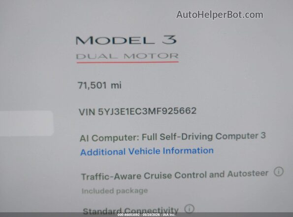 5YJ3E1EC3MF925662 2021 TESLA MODEL 3 Red 
