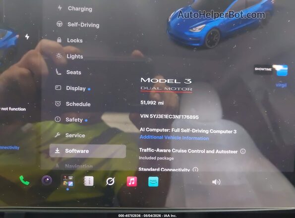 5YJ3E1EC3NF176895 2022 TESLA MODEL 3 Dark Blue Вид задніх сидінь