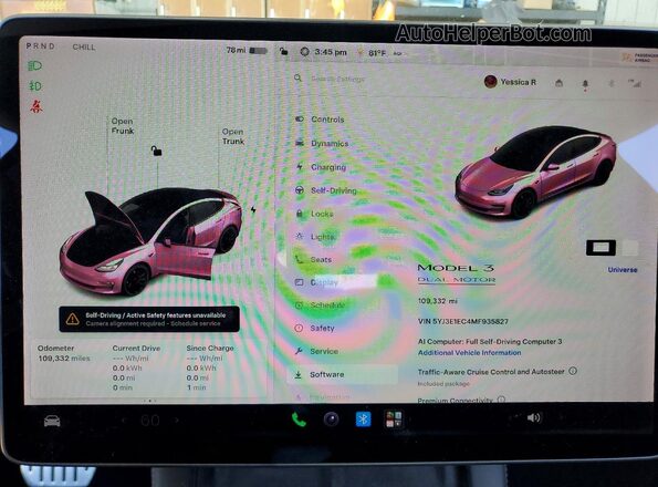 5YJ3E1EC4MF935827 2021 TESLA MODEL Silver Սարքավորումների վահանակի տեսք