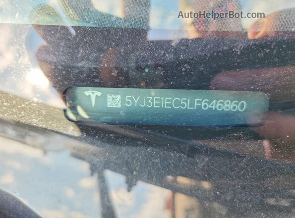 5YJ3E1EC5LF646860 2020 TESLA MODEL Gray Вид наклейки з VIN-кодом