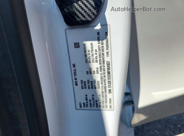 5YJ3E1EC5MF064937 2021 TESLA MODEL White სალონის 360-გრადუსიანი ხედი