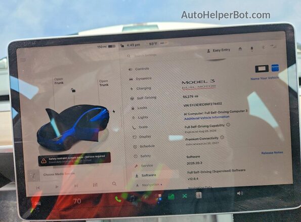 5YJ3E1EC6NF274402 2022 TESLA MODEL Blue Widok zestawu wskaźników