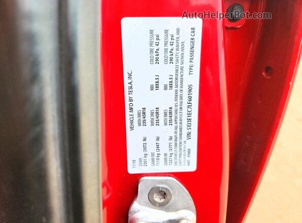 5YJ3E1EC7LF601905 2020 TESLA MODEL Red Engine compartment view