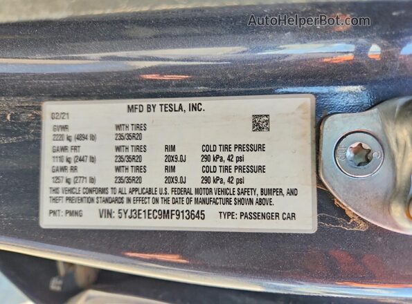 5YJ3E1EC9MF913645 2021 TESLA MODEL Серый Вид подкапотного пространства