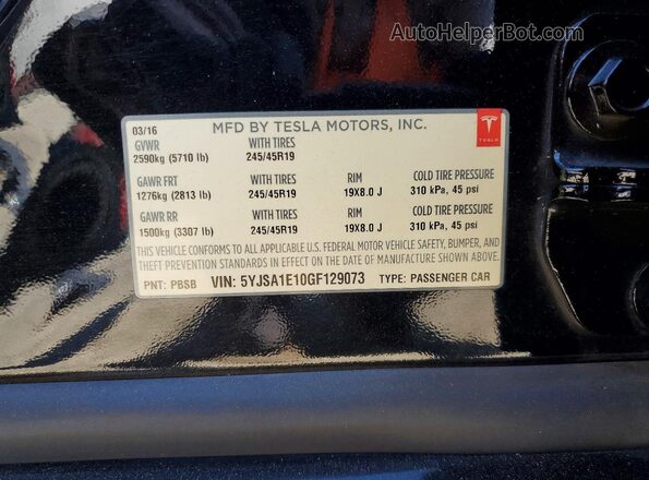 5YJSA1E10GF129073 2016 TESLA MODEL Black Շարժիչի բաժամունքի տեսք
