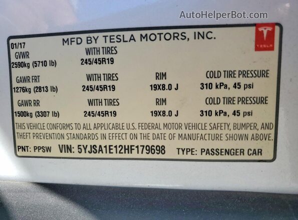 5YJSA1E12HF179698 2017 TESLA MODEL Белый Вид подкапотного пространства