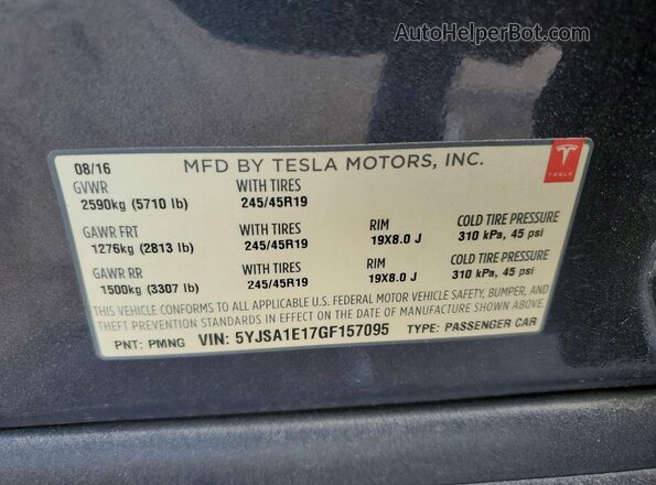 5YJSA1E17GF157095 2016 TESLA MODEL Gray Շարժիչի բաժամունքի տեսք