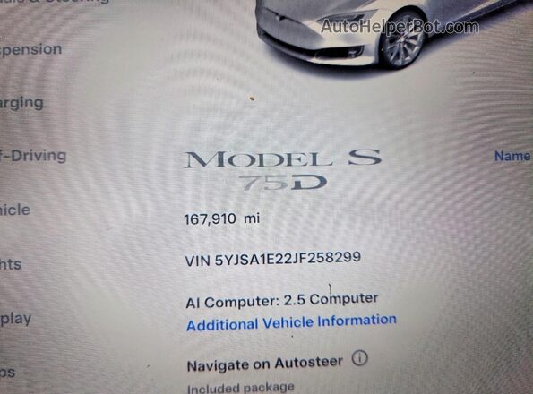 5YJSA1E22JF258299 2018 TESLA MODEL Белый Вид щитка приборов