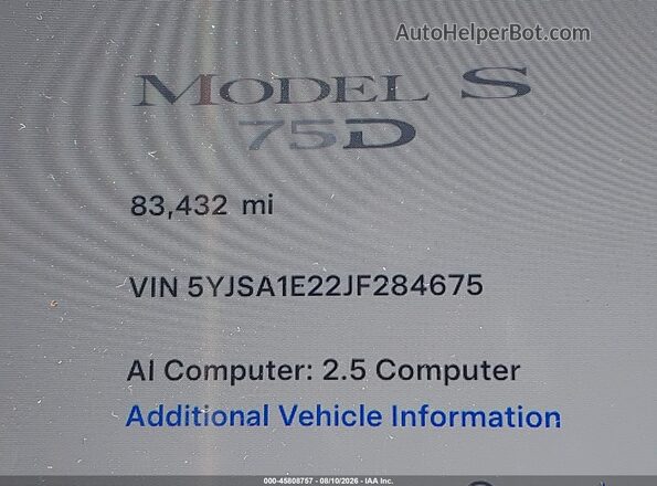 5YJSA1E22JF284675 2018 TESLA MODEL S 75D AWD White 