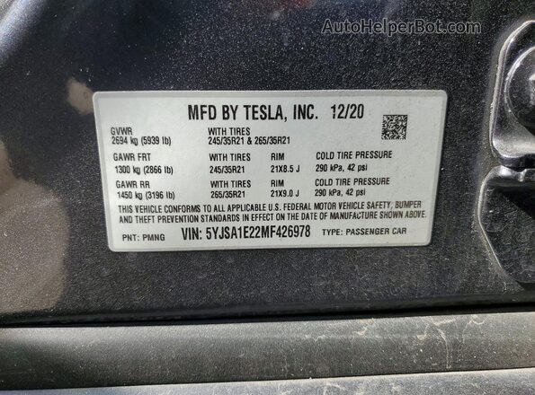 5YJSA1E22MF426978 2021 TESLA MODEL Gray Vista del compartimento del motor