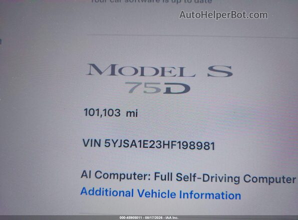 5YJSA1E23HF198981 2017 TESLA MODEL S Red 